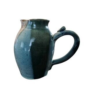 Handcrafted Pitcher Pottery Blue Green Stoneware Hand Painted Ceramic Jug Rustic